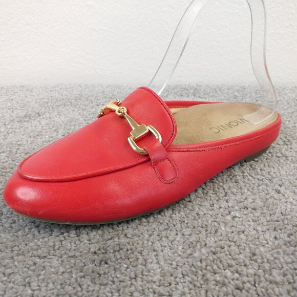 Vionic Adeline Horsebit Mules Womens size 6 Comfort Shoes Red Leather - Picture 2 of 12